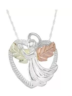 Black Hills Sterling Silver 925 & 12K Gold Leaf Winged Angel Heart Necklace 18”